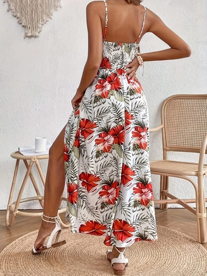 Vestido de tirantes con estampado floral, vestido elegante sin mangas abierto para primavera y verano - Imagen 6