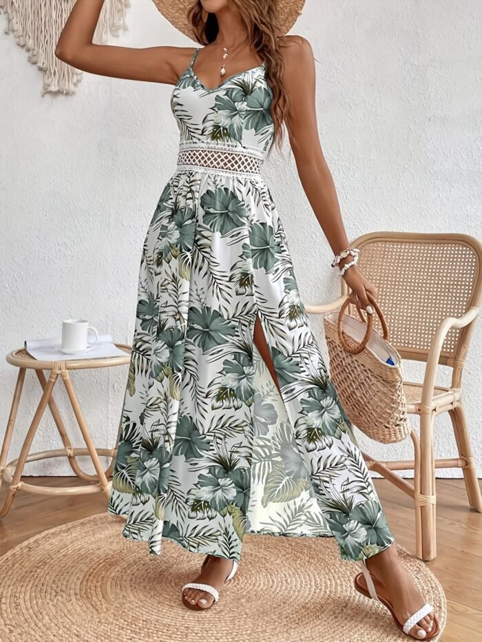 Vestido de tirantes con estampado floral, vestido elegante sin mangas abierto para primavera y verano - Imagen 9