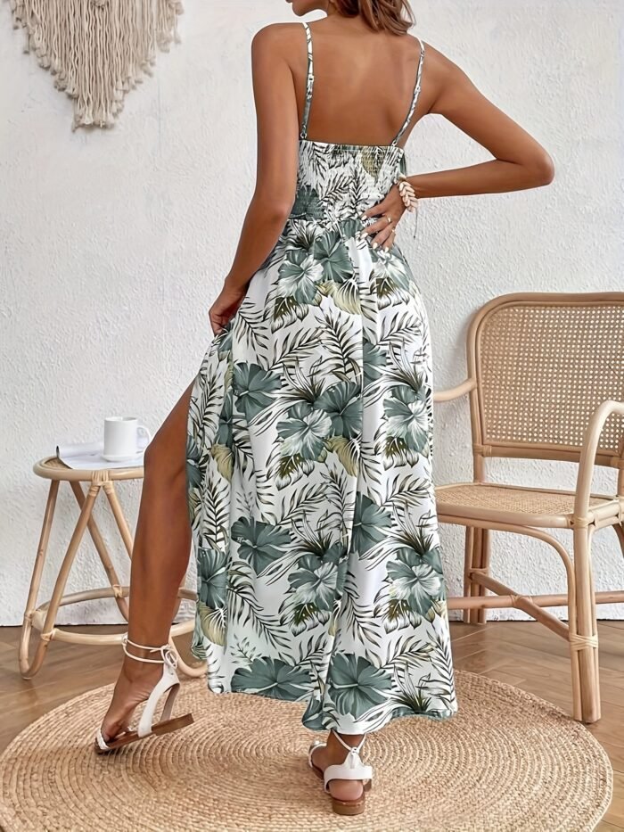 Vestido de tirantes con estampado floral, vestido elegante sin mangas abierto para primavera y verano - Imagen 5