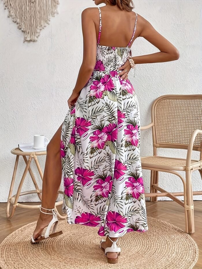 Vestido de tirantes con estampado floral, vestido elegante sin mangas abierto para primavera y verano - Imagen 8