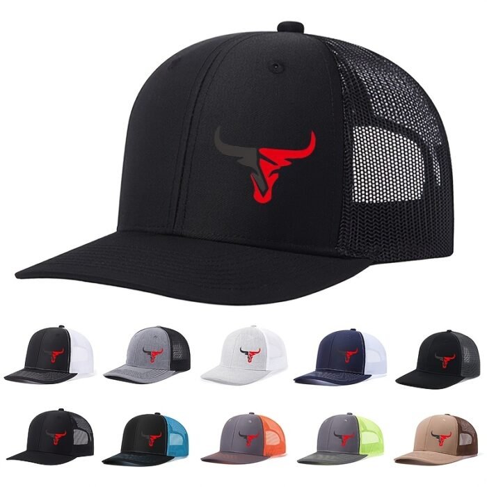 Gorra de Béisbol Ajustable y Transpirable con Estampado de Cabeza de Toro