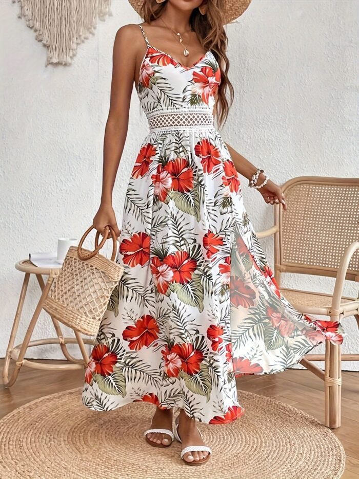 Vestido de tirantes con estampado floral, vestido elegante sin mangas abierto para primavera y verano - Imagen 10
